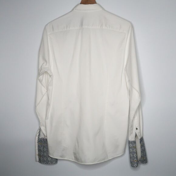 Ted Baker Mens Button Up Shirt Size 16.5 White Blue Geometric Office Formal - Picture 2 of 11